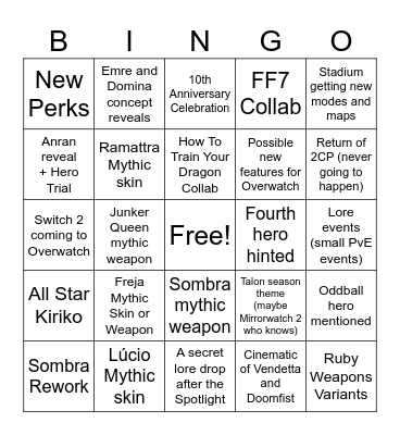 OW2 Spotlight Bingo Card