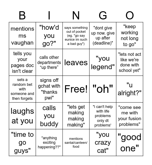 mr williams bingo Card