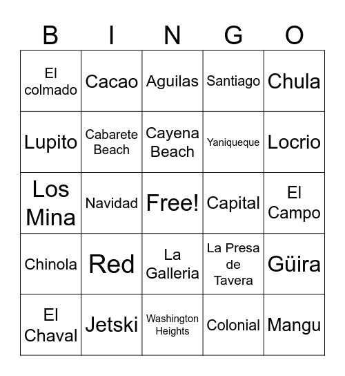 DSO Bingo Card
