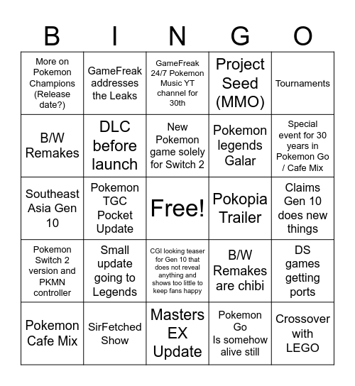 Pokemon Presents Bingo Card