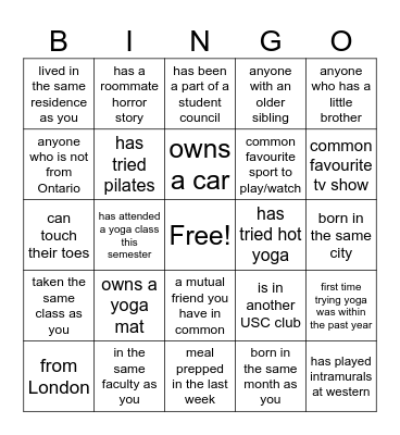 Purple Yogis Bingo Card