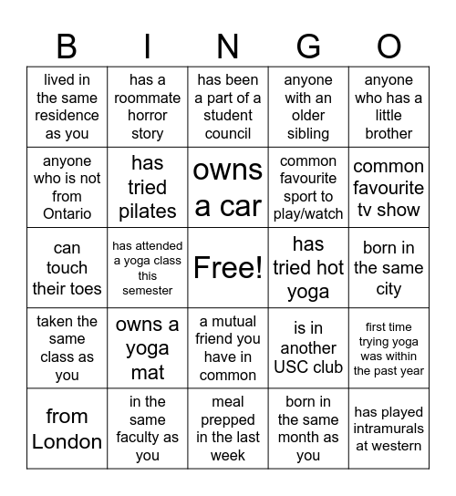 Purple Yogis Bingo Card
