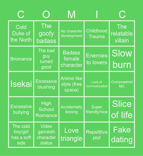 Webtoon Bingo Card