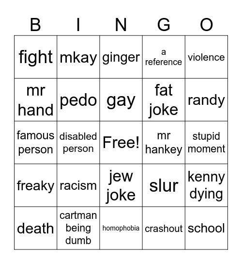south park Bingo Card