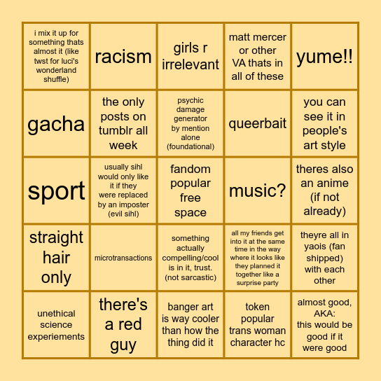 popular anime boy group media as described by simon Bingo Card