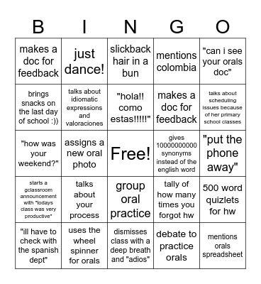 profe adriana bingo Card