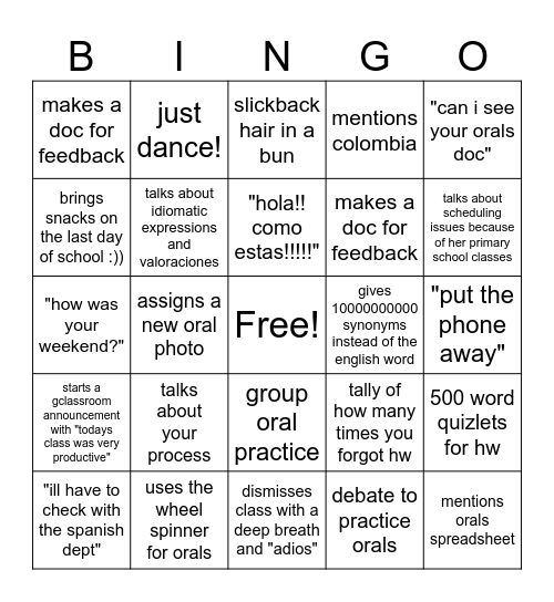 profe adriana bingo Card