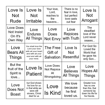 Love in the Bible Bingo Card