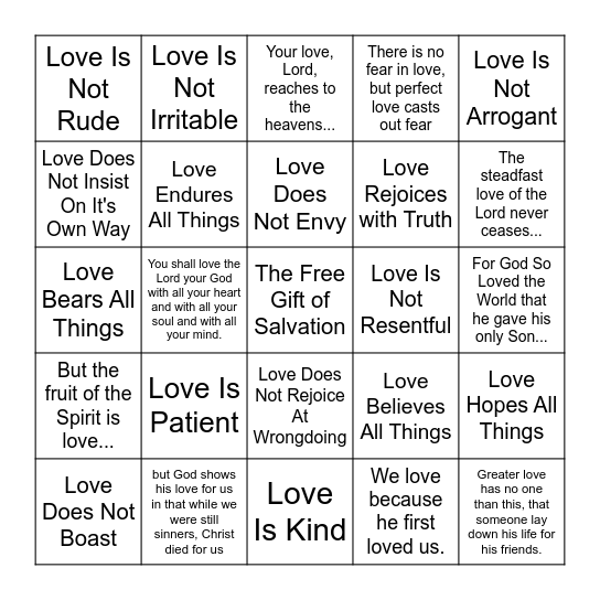 Love in the Bible Bingo Card