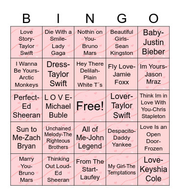 Valentines Music Bingo Card