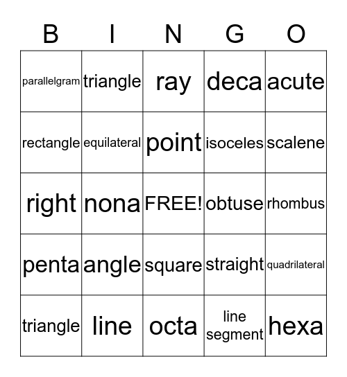 Geometry Bingo Card