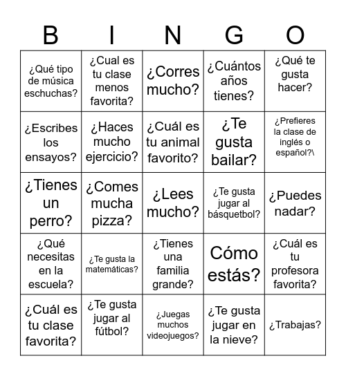 Español 1B Bingo Card