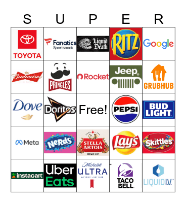 Super Bowl Commercials Bingo Card