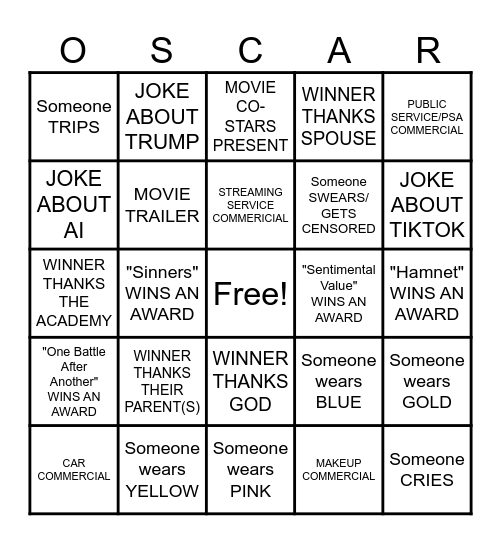 OSCARS 2026 BINGO Card