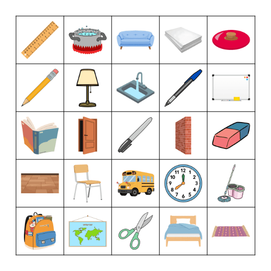 At School + In the House Bingo Card