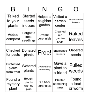 RL Garden Bingo Card