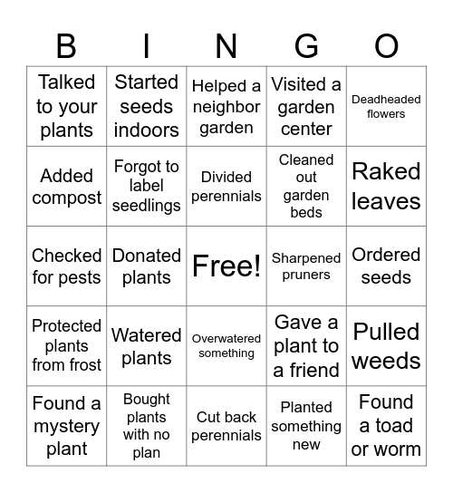RL Garden Bingo Card
