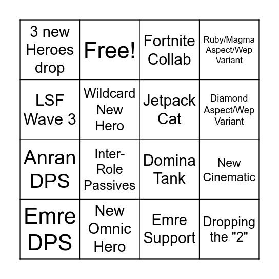 OW2 2026 Spotlight Bingo Card