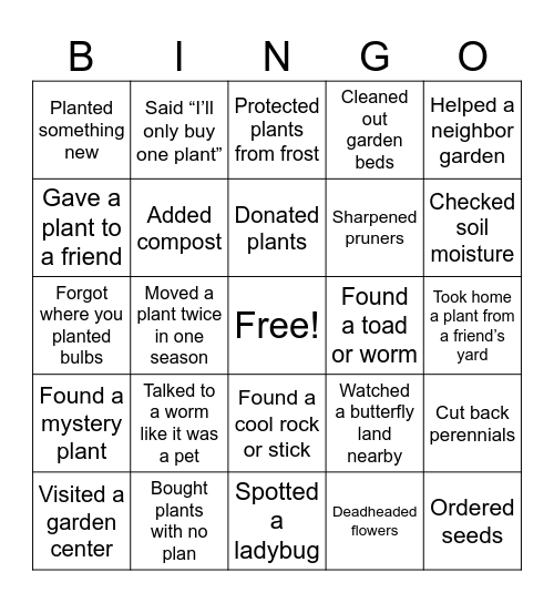 Random Lake Garden Club Bingo Card