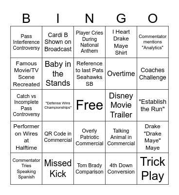 Super Bowl LX Bingo Card