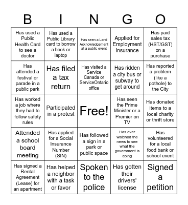 Civics Bingo Card