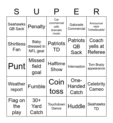 Superbowl LX Bingo Card