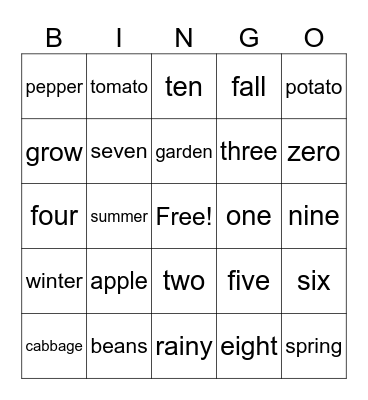 Garden Bingo Card