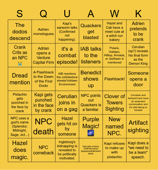 2.15 A Descent Dodo Bingo Card