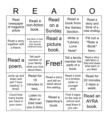 Love of Reading Bingo Card
