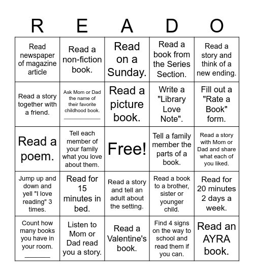 Love of Reading Bingo Card