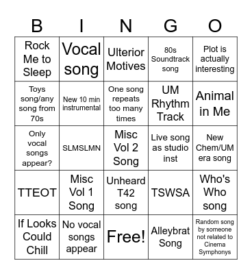 My Wildest Dreams Bingo Card