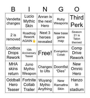 Overwatch Spotlight Bingo Card