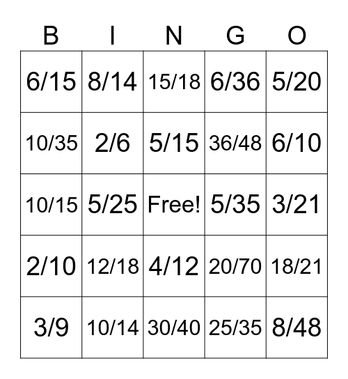 Equivalent Fractions Bingo Card