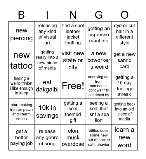 2026 Bingo Card