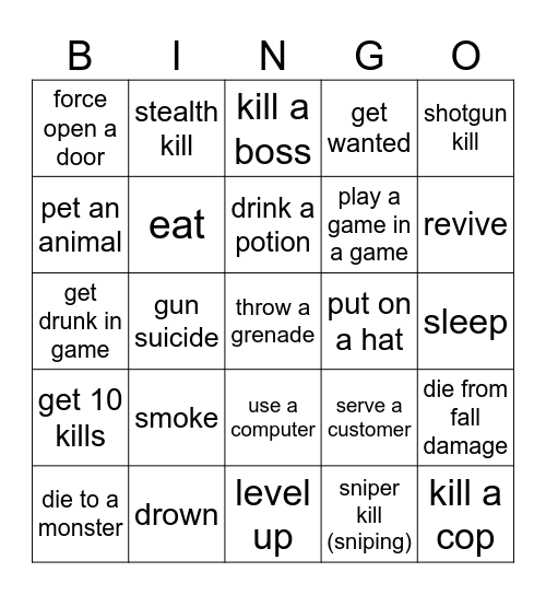 gamin Bingo Card