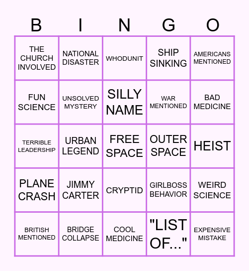 Wiki Wonders Bingo Card