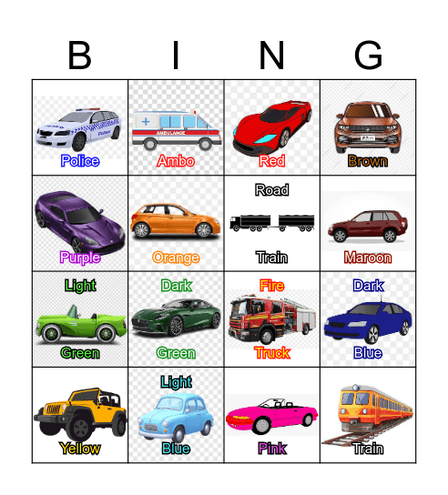 Car Bingo Game Bingo Card