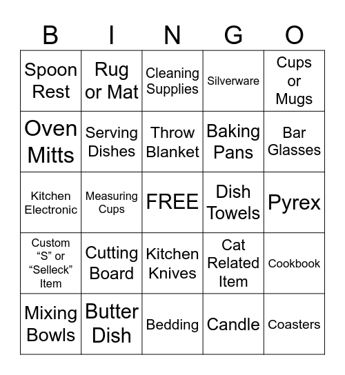 Kari’s Bridal Shower Gift Bingo Card
