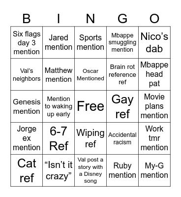 Trip Bingo Card