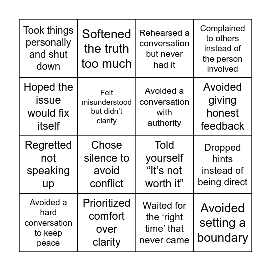 Courageous Bingo Card