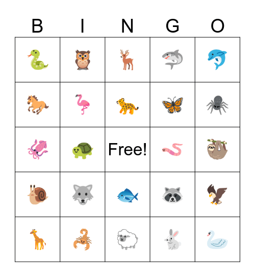 Animal Bingo Card