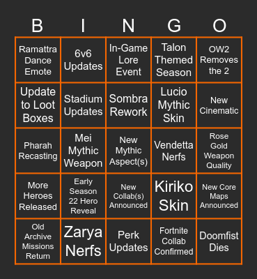 Overwatch Spotlight Bingo :) Bingo Card