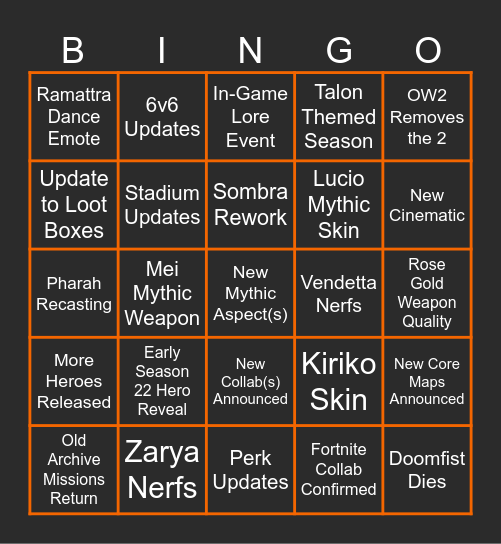 Overwatch Spotlight Bingo :) Bingo Card