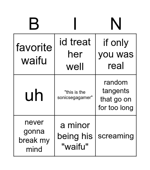 sonicsegagamer bingo Card