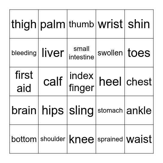 Human Body and Problems Bingo Card