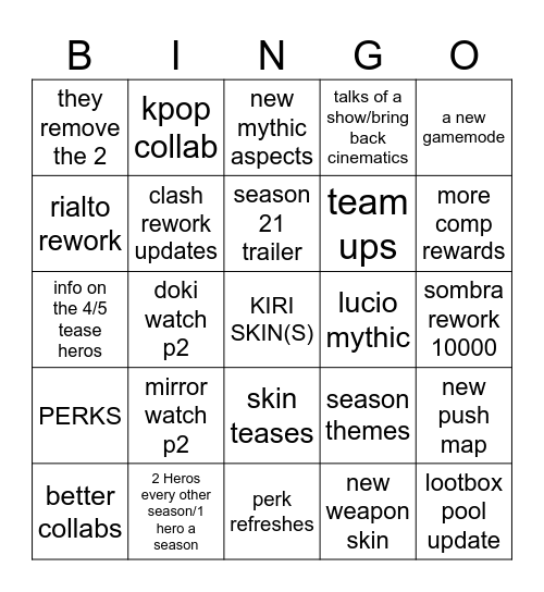 Overwatch 2 Spotlight BINGO Card