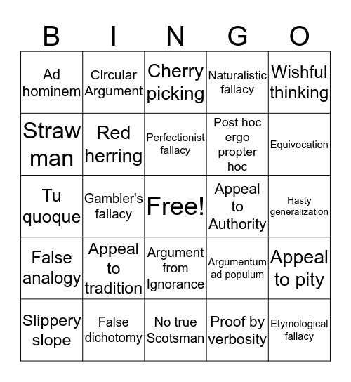 Philosophy Bingo Card