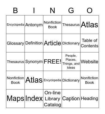 REFERENCE BINGO Card