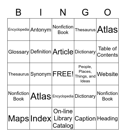 REFERENCE BINGO Card