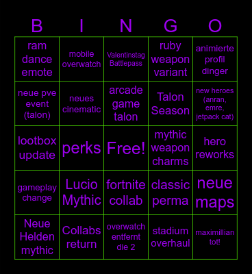 OW showcase Bingo Card
